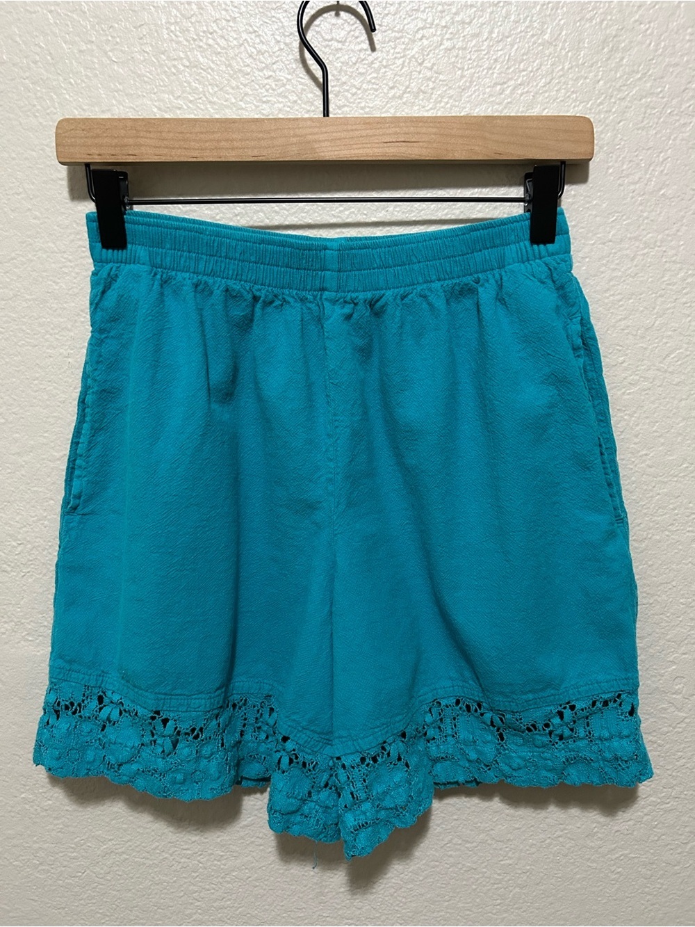 Vintage Teal Renata B Cotton Lace Hem Shorts Boho Cottagecore XS/S